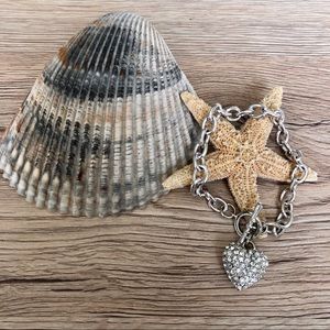 Silver chain bracelet with rhinestone heart charm